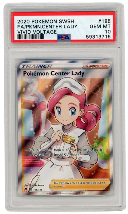 PSA 10 Pokemon Center Lady FA Vivid Voltage Sword & Shield #185 2020 Pokemon (#A1036)