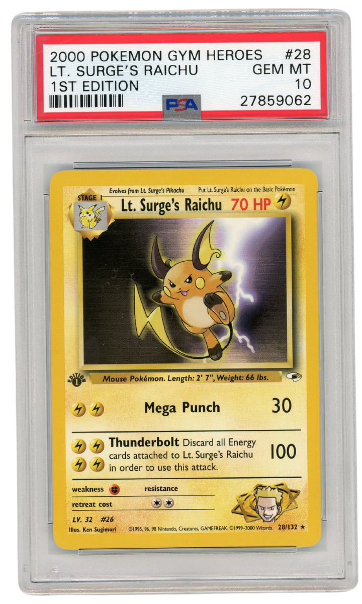 PSA 10 Lt. Surge's Raichu Gym Heroes 1st Edition #28 2000 Pokemon (#A1005)