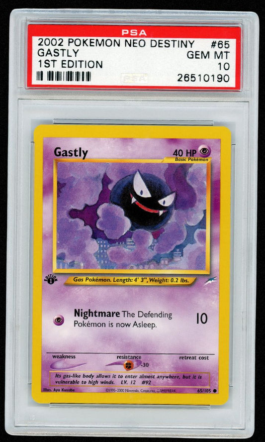 2002 Pokemon Neo Destiny Gastly 1st Edition #65 PSA 10 #3604