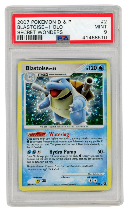 PSA 9 Blastoise Secret Wonders Holo #2 Diamond & Pearl 2007 Pokemon (#A1035)