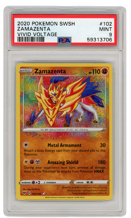 PSA 9 Zamazenta Vivid Voltage SWSH #102 2020 Pokemon (#A1021)