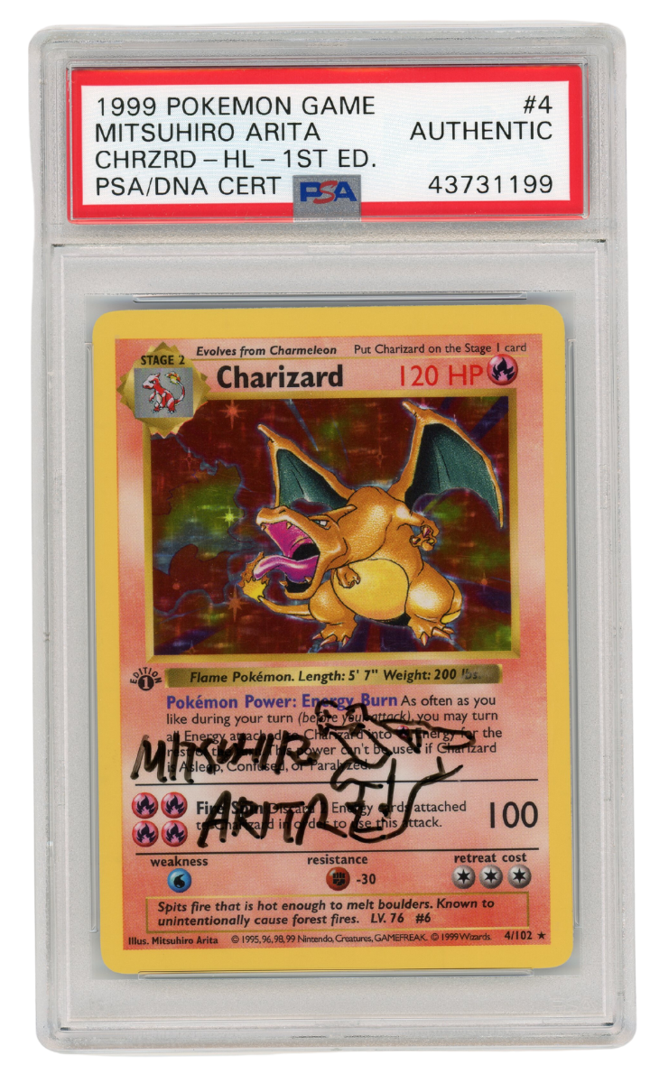 1st Edition Shadowless Charizard from Base Set Signed & Sketched by Mitsuhiro Arita PSA Authenticated