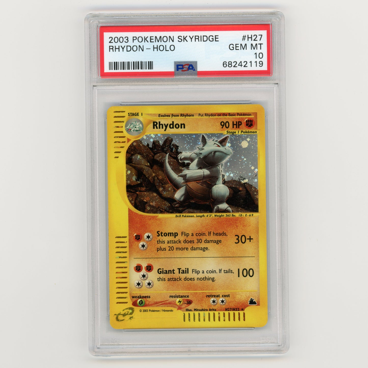 2003 Pokemon Skyridge Rhydon Holo H27 PSA 10 (#3652)
