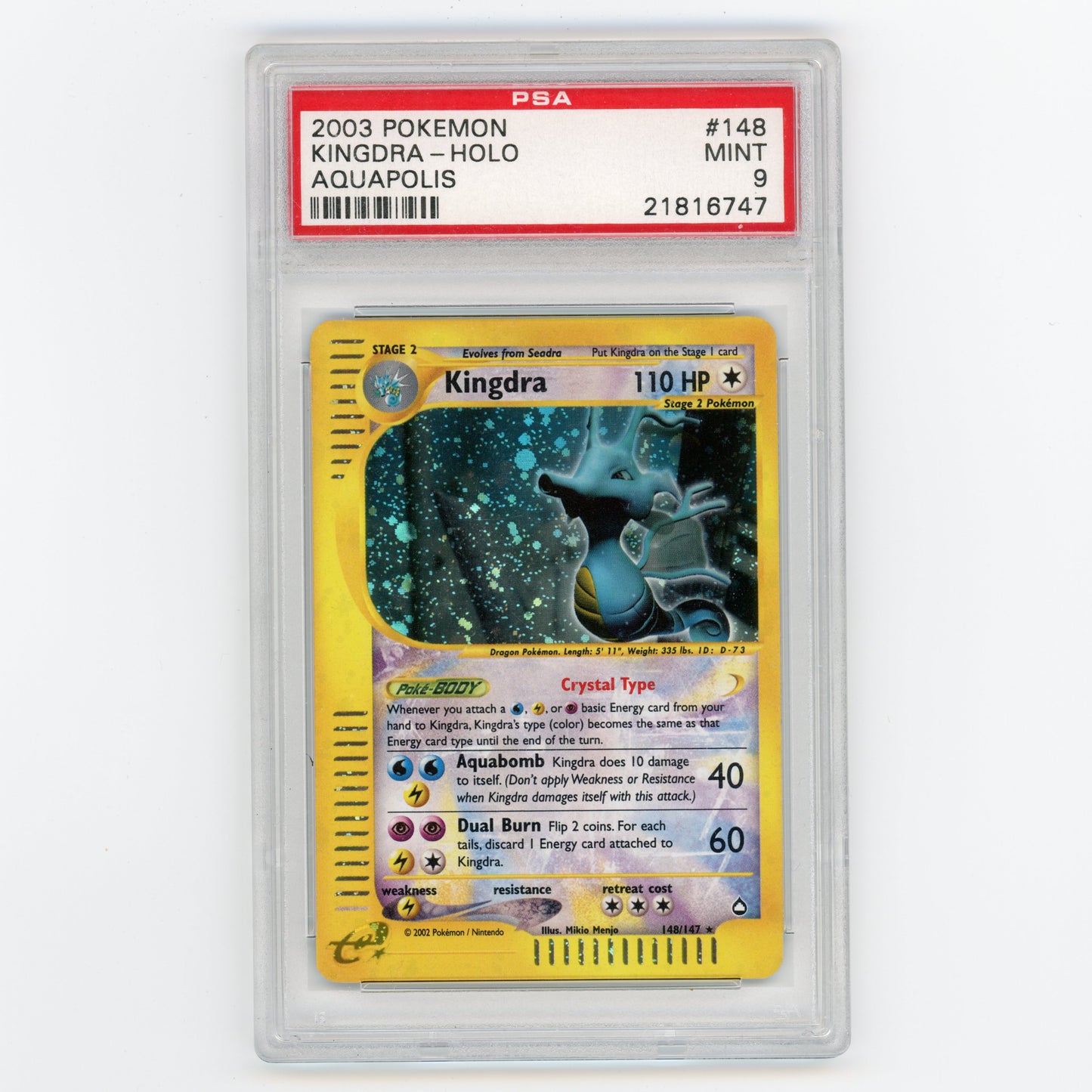 2003 Pokemon Crystal Kingdra Aquapolis Holo #148 PSA 9 (#3643)