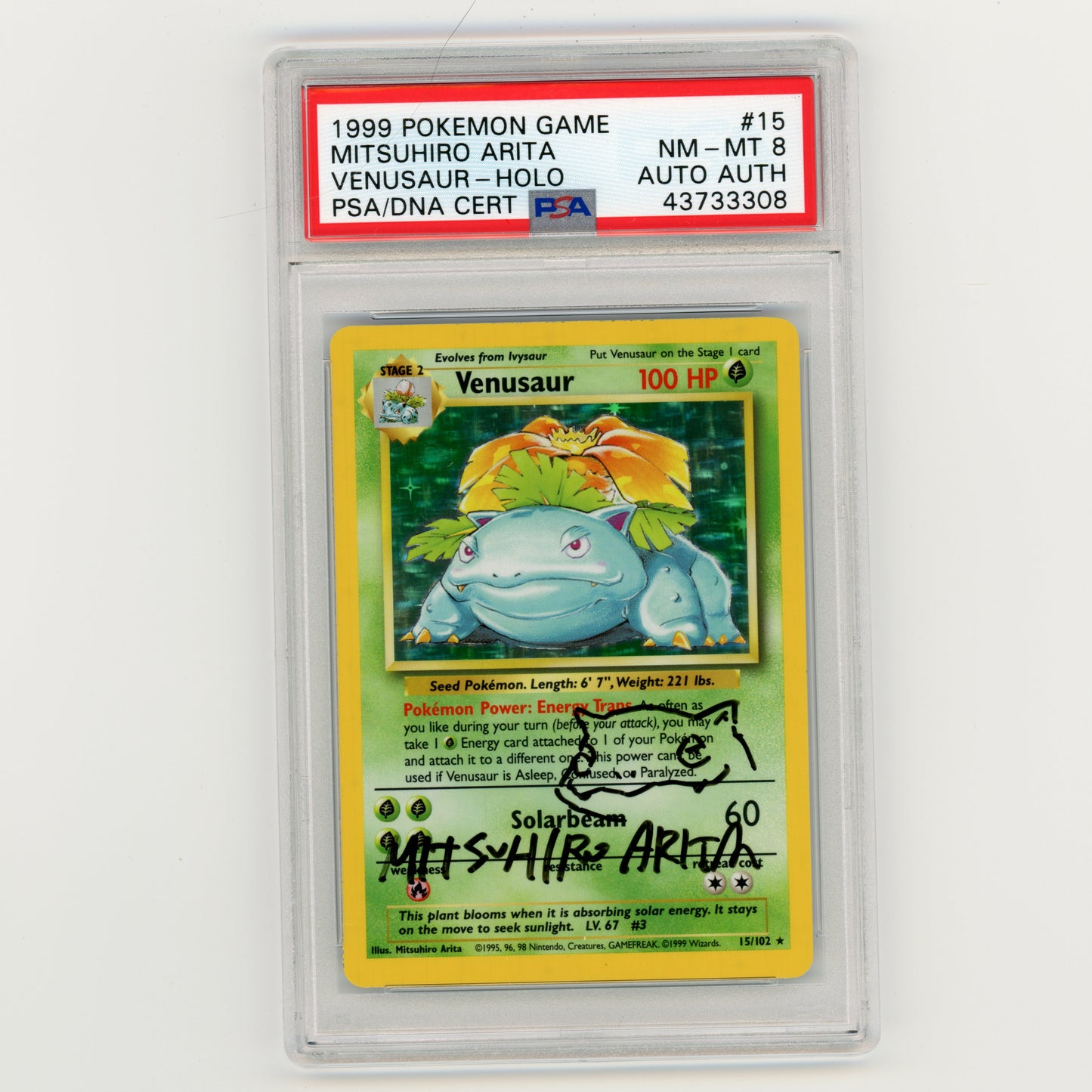 1999 Pokemon Mitsuhiro Arita Venusaur Holo #15 PSA 8 Auto Authentic (#ME8028)
