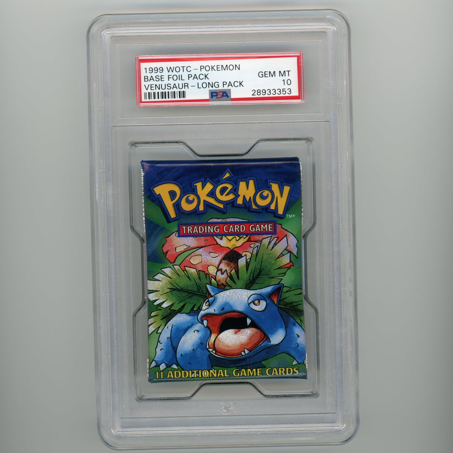 1999 WOTC Pokemon Base Foil Long Booster Pack Venusaur Artwork PSA 10 (#MW8020)