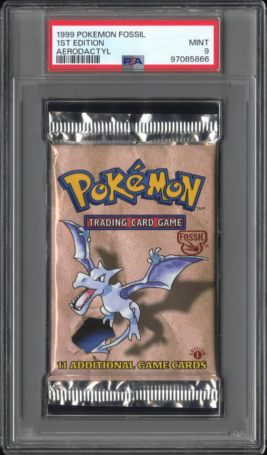 1999 POKEMON FOSSIL 1ST EDITION AERODACTYL BOOSTER PACK PSA 9