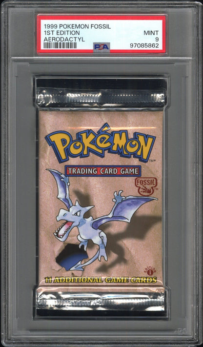 1999 POKEMON FOSSIL 1ST EDITION AERODACTYL BOOSTER PACK PSA 9