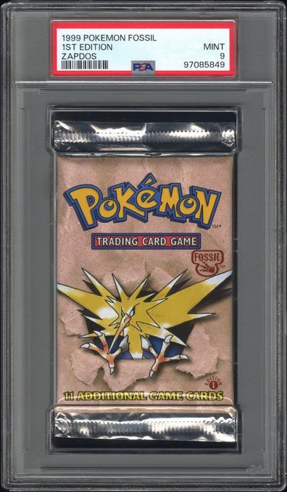 1999 POKEMON FOSSIL 1ST EDITION ZAPDOS BOOSTER PACK PSA 9