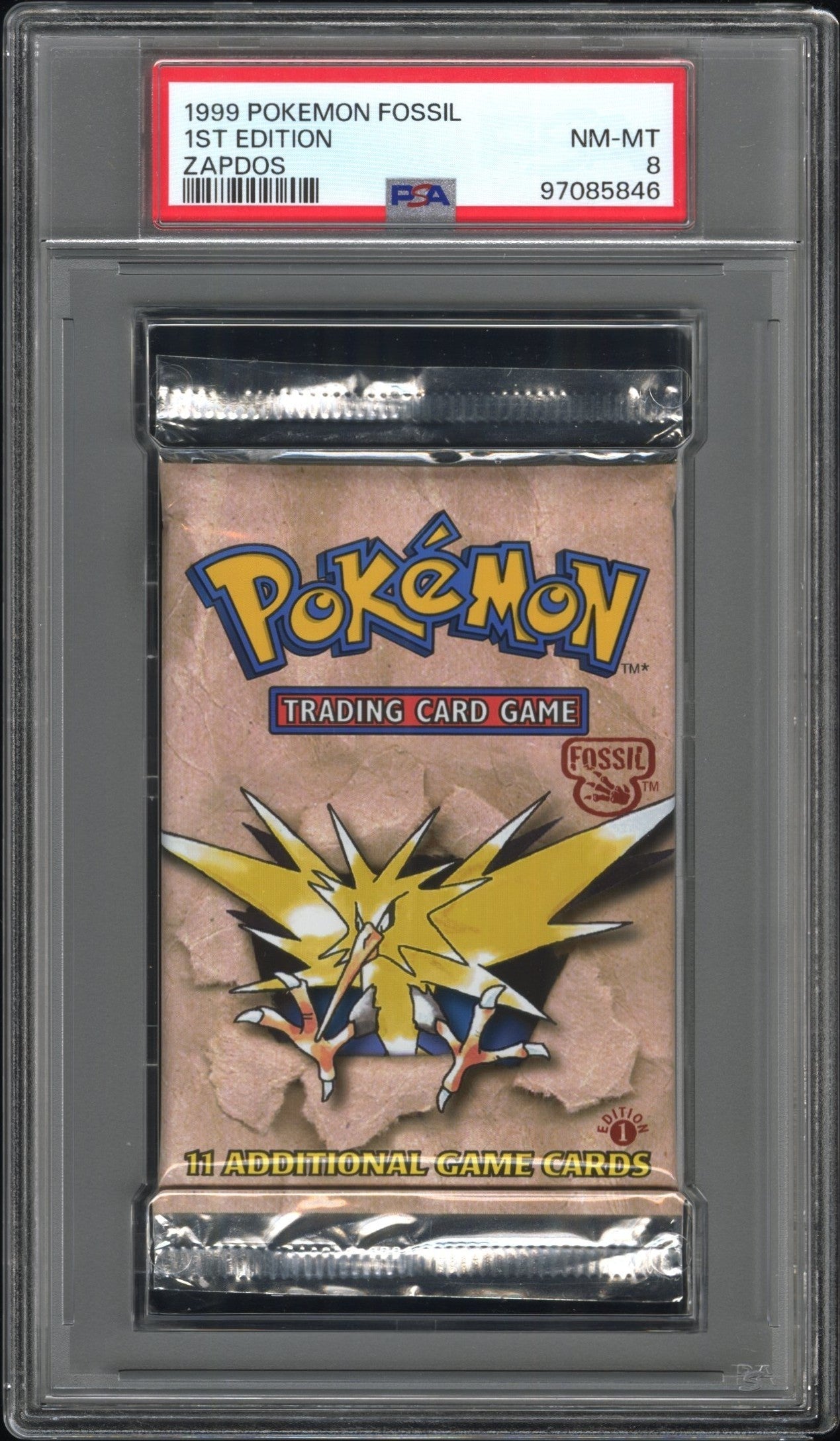 1999 POKEMON FOSSIL 1ST EDITION ZAPDOS BOOSTER PACK PSA 8